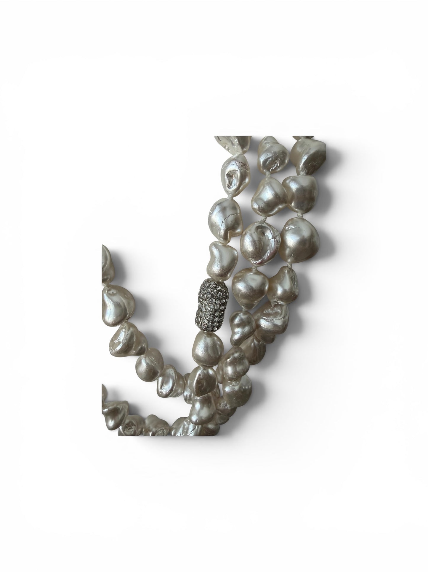 Kenneth Jay Lane Multi-Strand Baroque Pearl Statement Necklace with Crystal Pavé Accents | NWT