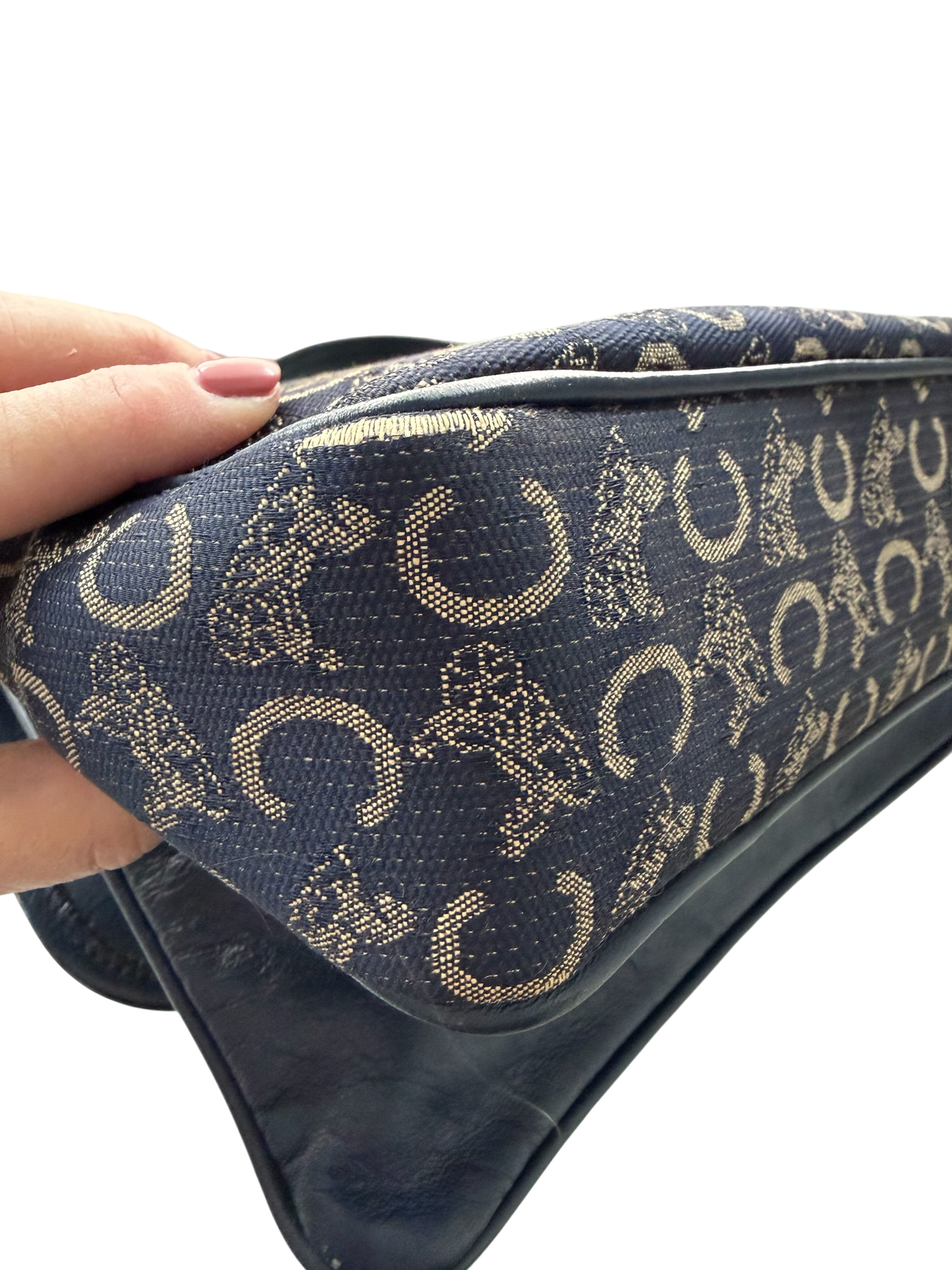 Vintage Celine Monogram Horse Carriage Top Handle Bag – Navy Canvas & Leather Satchel | Made in Italy
