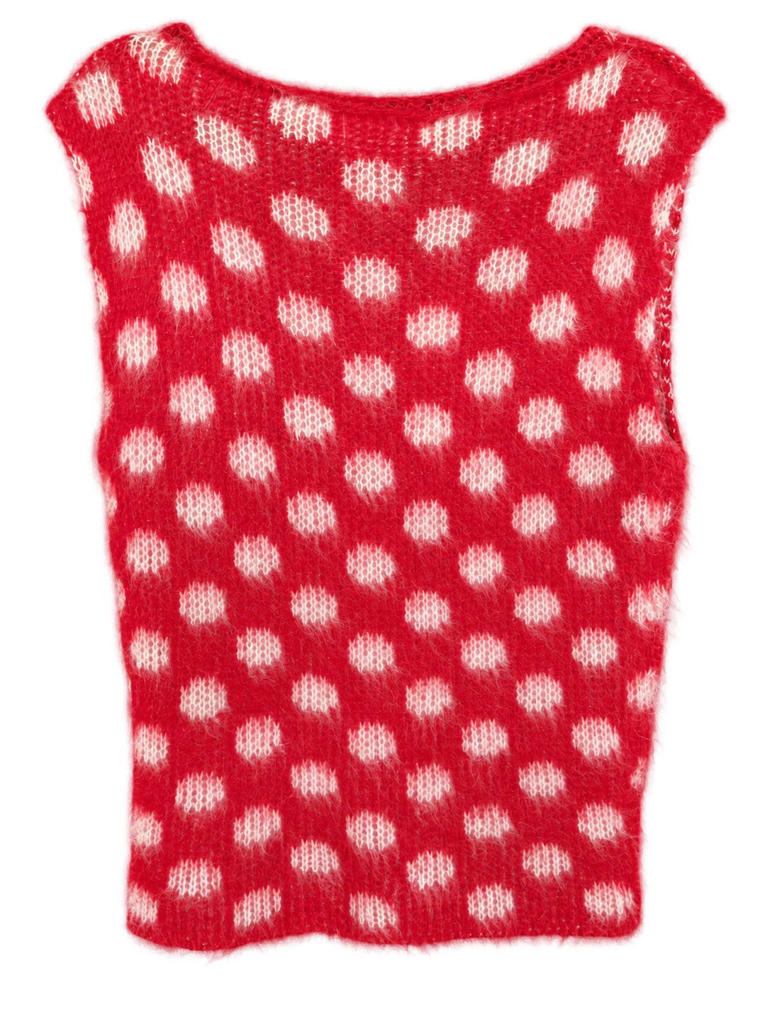 Marni Fuzzy Wuzzy Mohair Sweater Red Polka Dot Sleeveless Knit – Size 48/US 12 | NWT