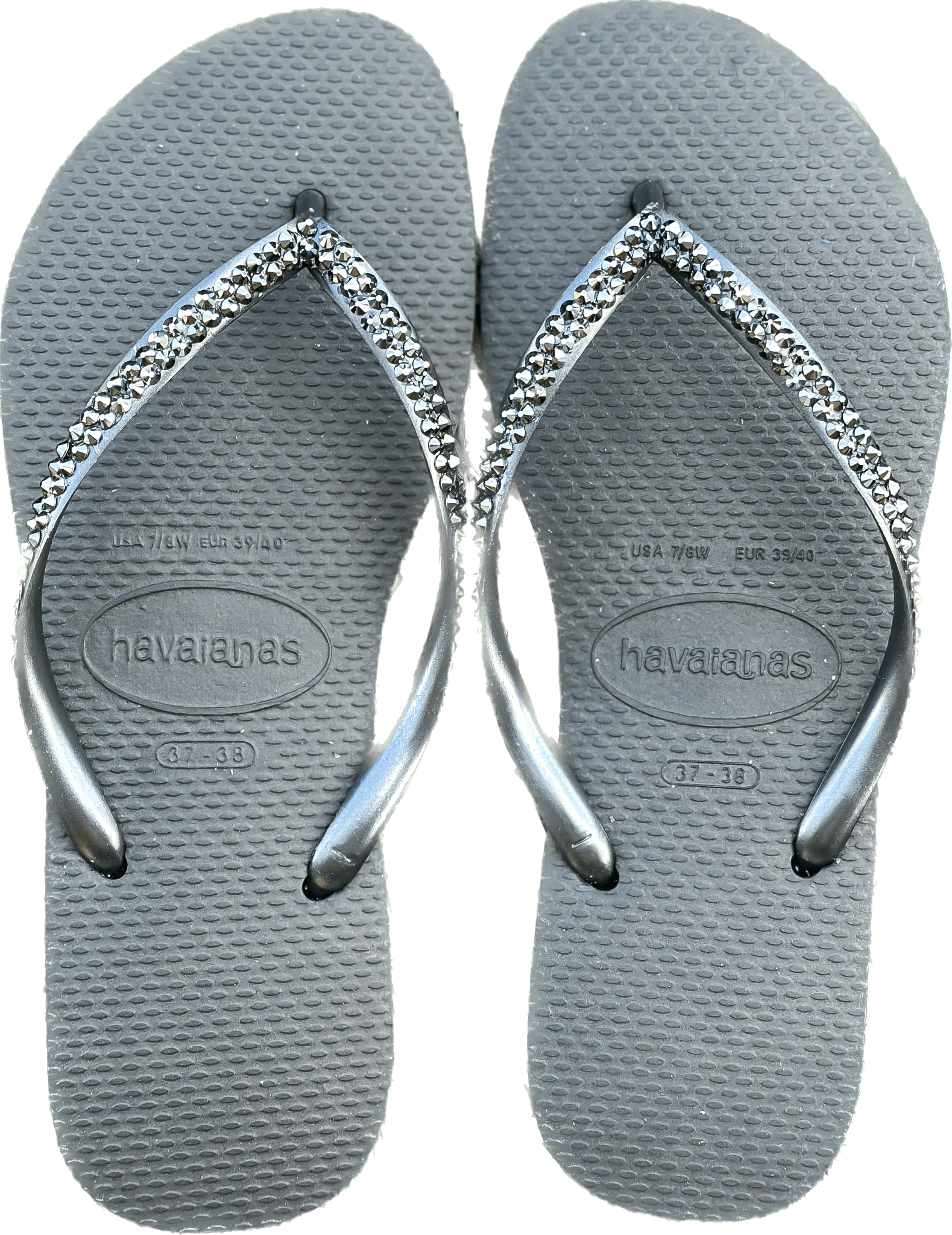 Slim Black Flip Flops | Jet Hematite Crystals