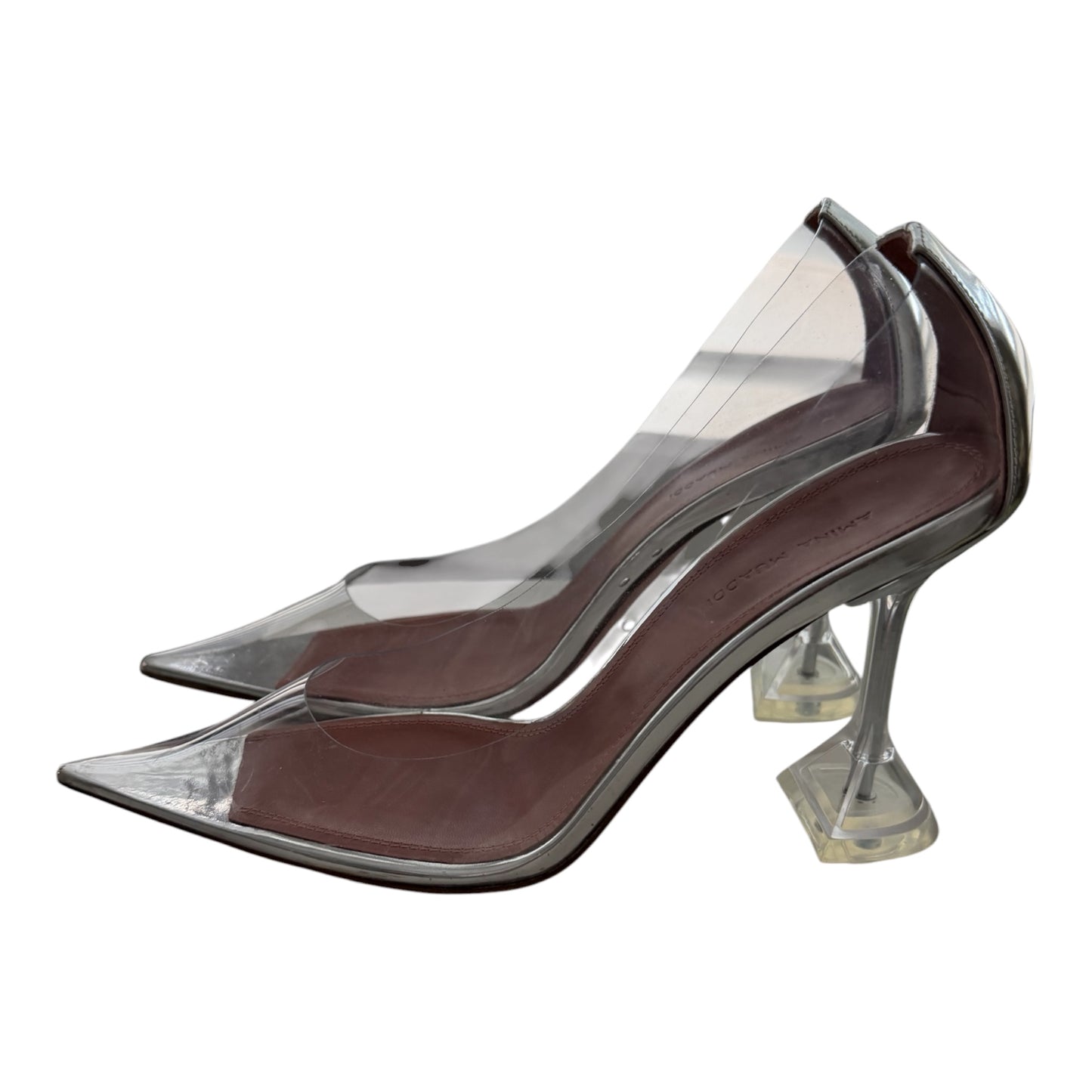 Amina Muaddi Clear PVC & Silver Pointed Toe Pumps – Size 38 (US 7.5–8) | New in Box