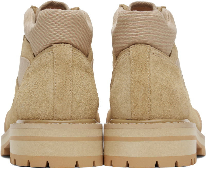 Marni Beige Suede Patchy Combat Boots Chunky Lug Sole Logo Toe Cap Size EU 44 | US 11 NIB