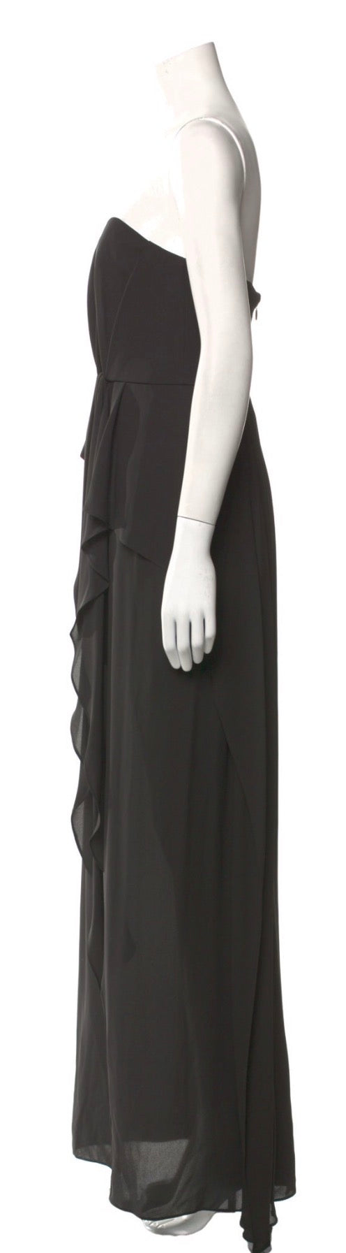 Halston Heritage Black Strapless Ruffle Gown Size: 12 (New)