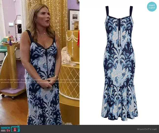Cara Cara Jordan Knit Dress Navy Fruit Basket Blue White Resort Midi Dress | Size: Large