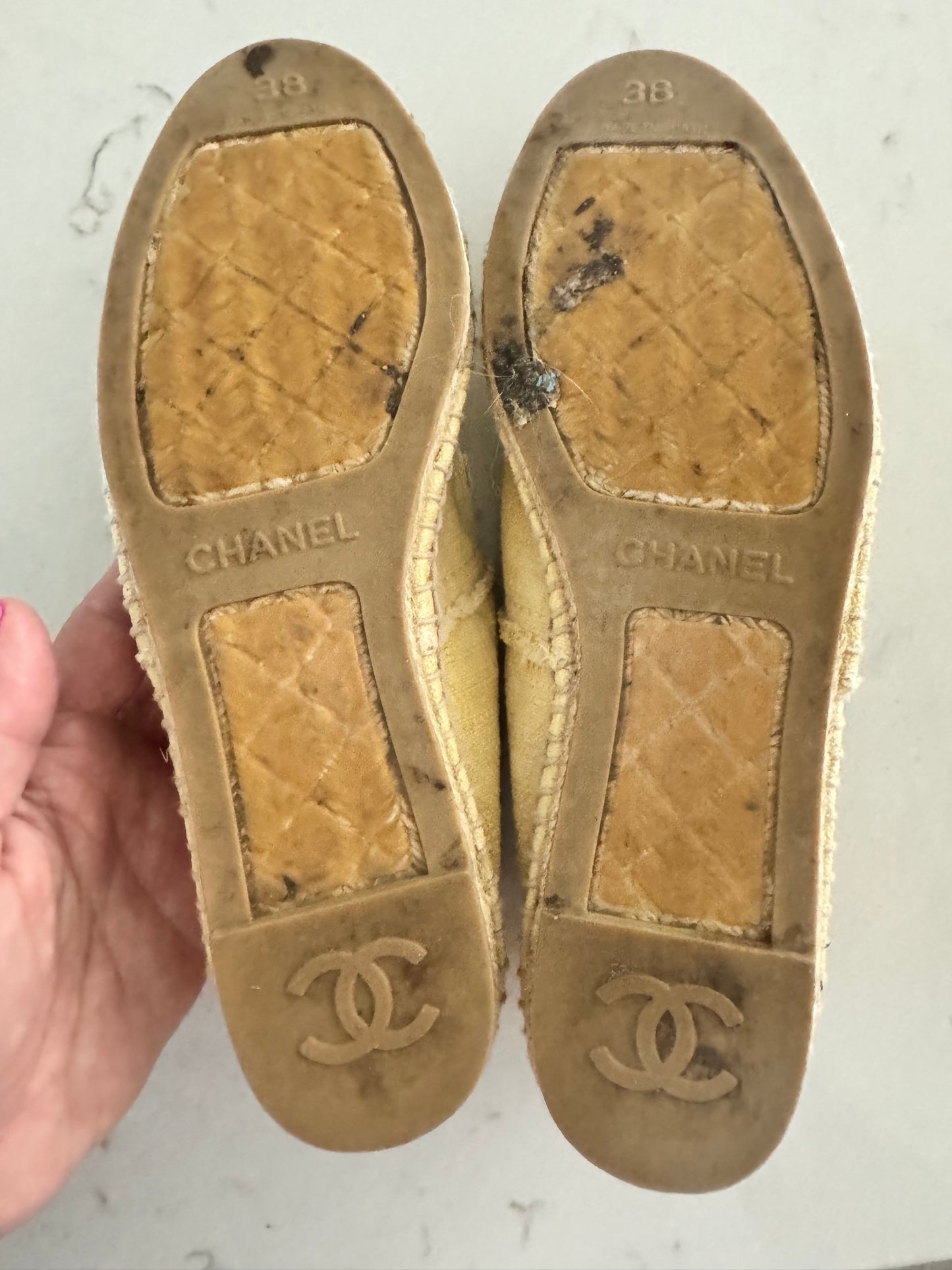 CHANEL - Yellow/Ivory Canvas Espadrilles Size: 38