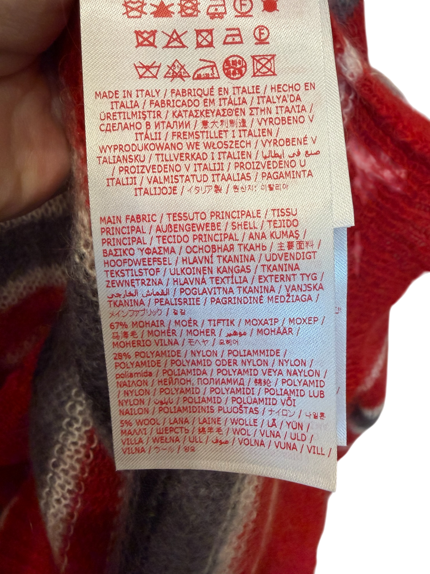 Marni Mohair Blend Striped Cardigan Size 56 Oversized Red Grey Fuzzy Knit Made in Italy | NWT