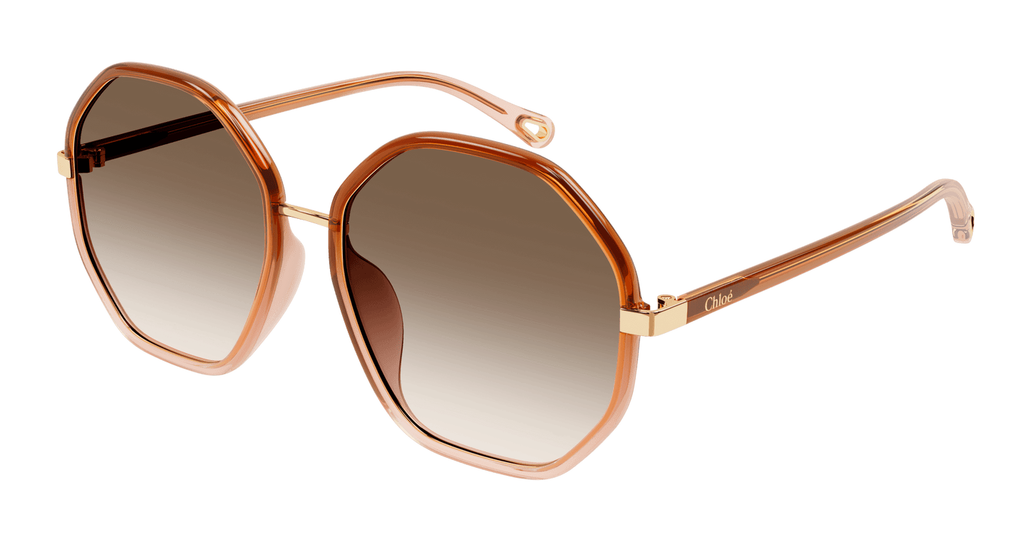 Chloé Oversized Gradient Sunglasses – Amber Transparent Frame | Gold Hardware | Luxe Boho Chic | New