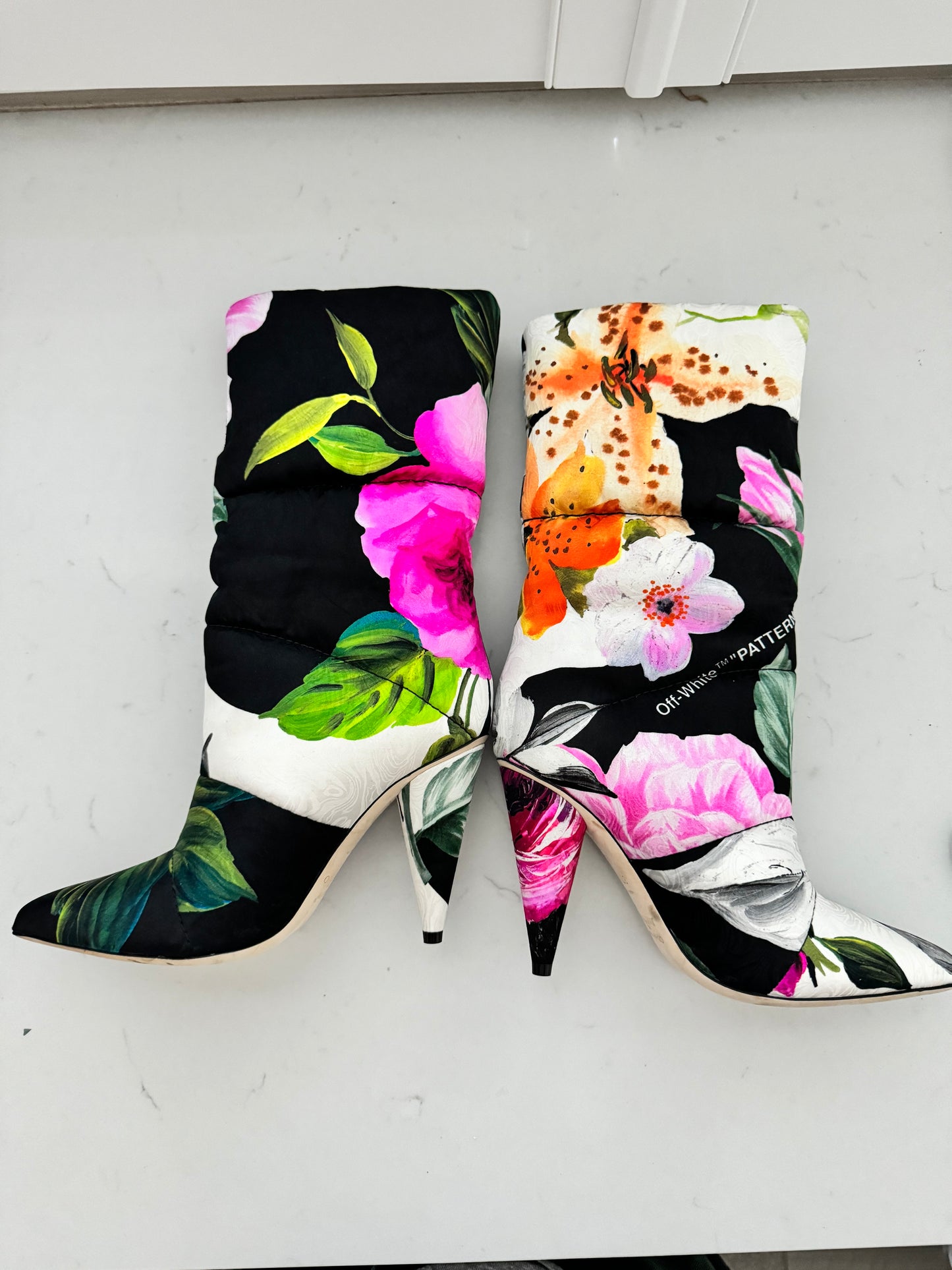 JIMMY CHOO X Off-White Sara 100 floral brocade padded boots Size: 37.5 (New)