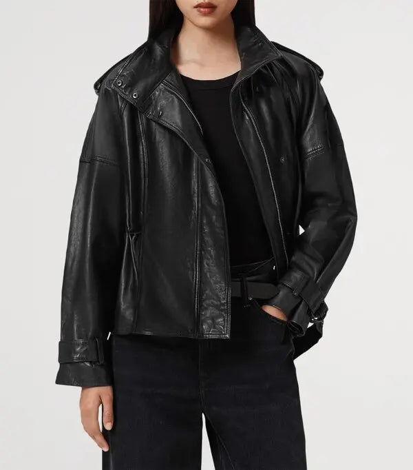 AllSaints Serene Black Lamb Leather Jacket – Large – New With Tags
