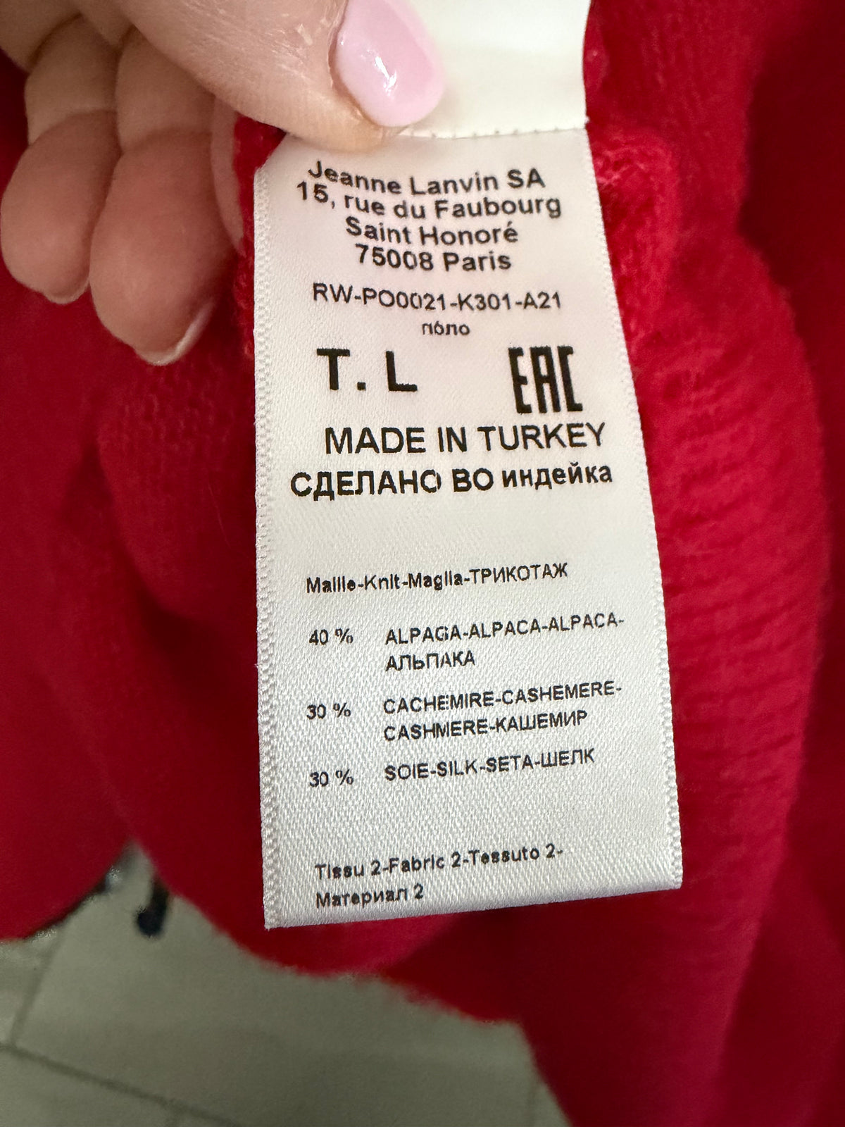 Lanvin Red Logo Sweater | Alpaca, Cashmere & Silk | Size: Large, Fits Small–Medium | NWT | $1090