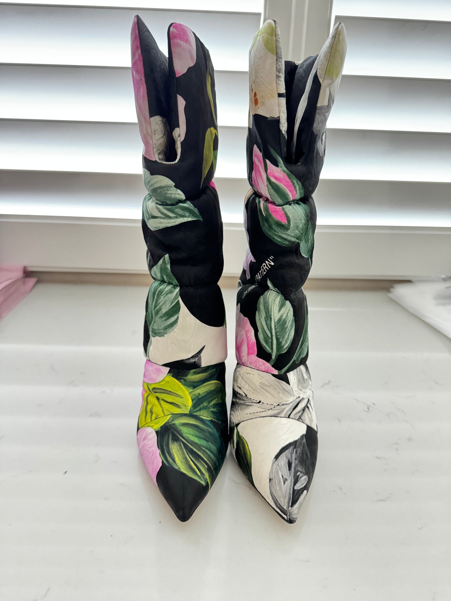 JIMMY CHOO X Off-White Sara 100 floral brocade padded boots Size: 37.5 (New)