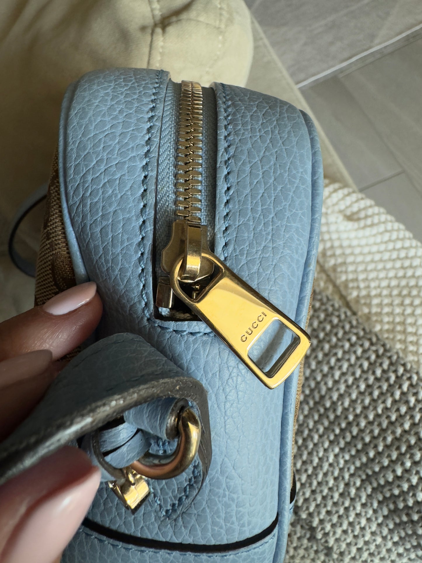 GUCCI Blue Original GG Canvas Bree Crossbody