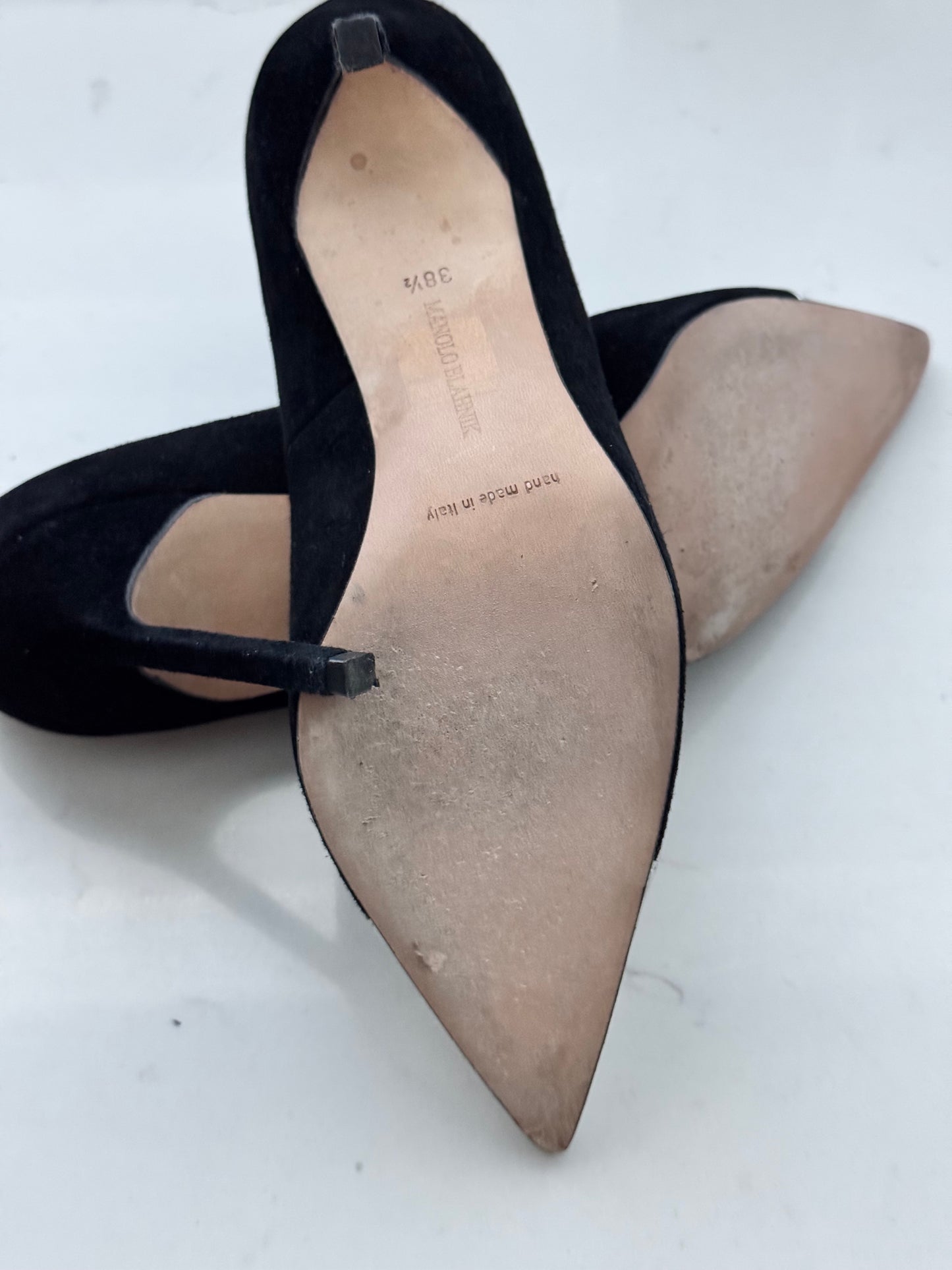 MANOLO BLAHNIK Black Suede/Silver Pumps Size: 38.5 (Like New)