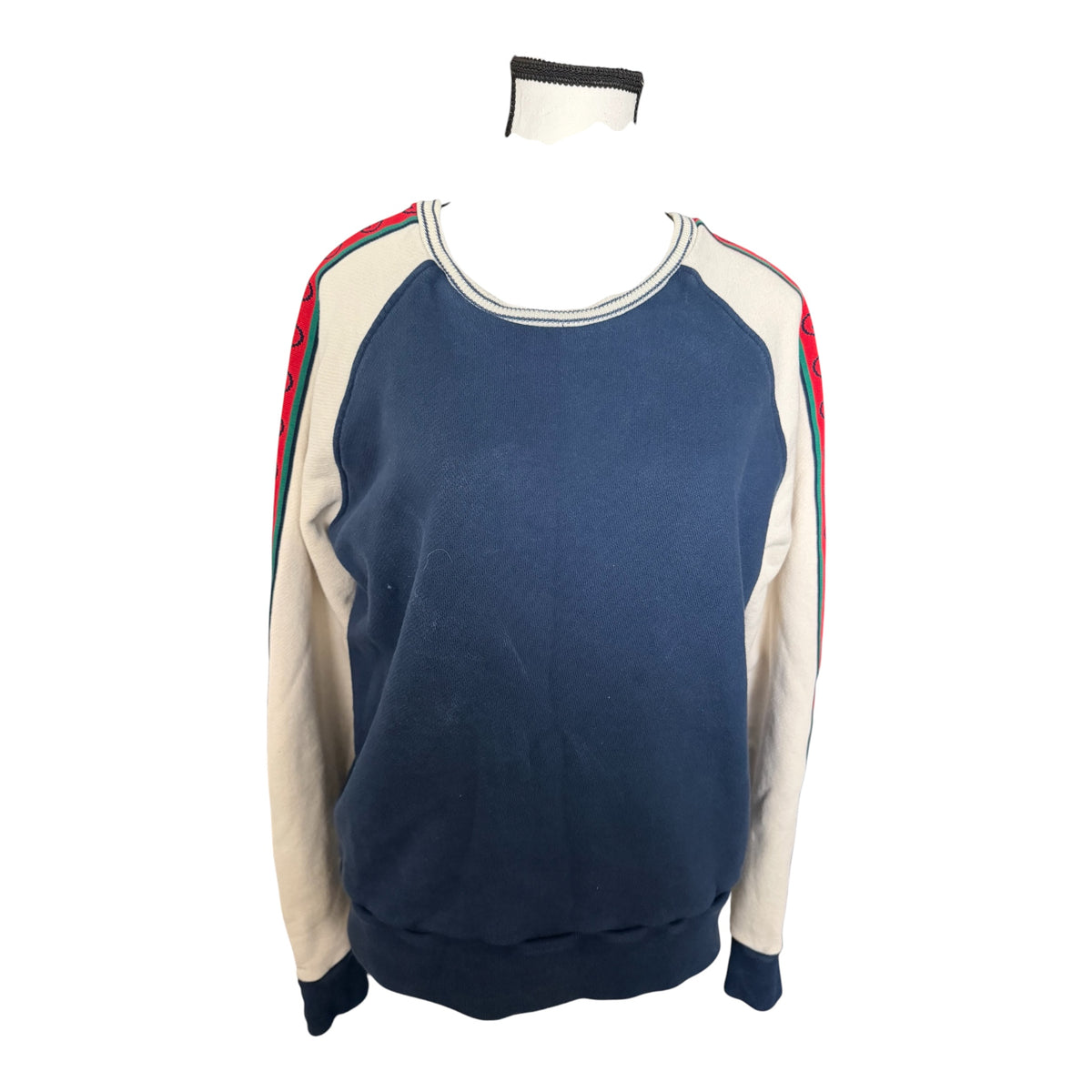 Gucci GG Web Stripe Crewneck Sweatshirt Navy Ivory Red Green Size: Small
