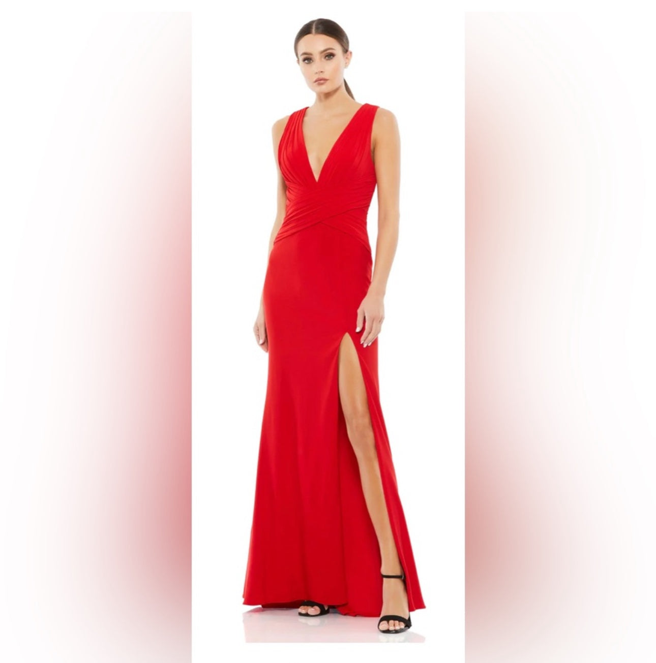 Mac Duggal - Pleated Bodice Jersey Column Red Evening Gown (New) Size: 14