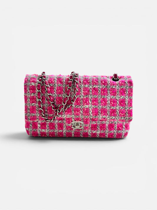 CHANEL Medium Double Flap Pink/Black/White Tweed (Pre-Loved)