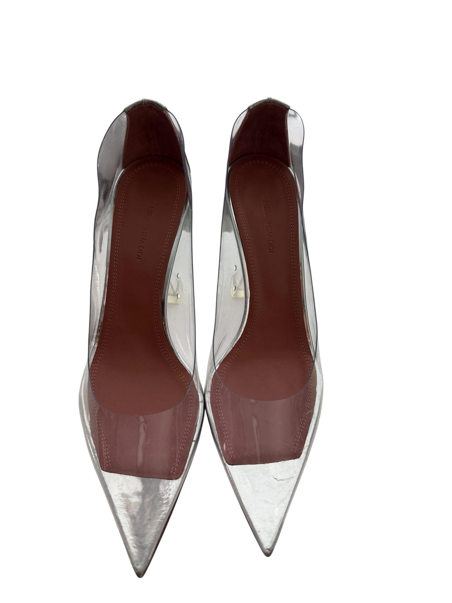 Amina Muaddi Clear PVC & Silver Pointed Toe Pumps – Size 38 (US 7.5–8) | New in Box