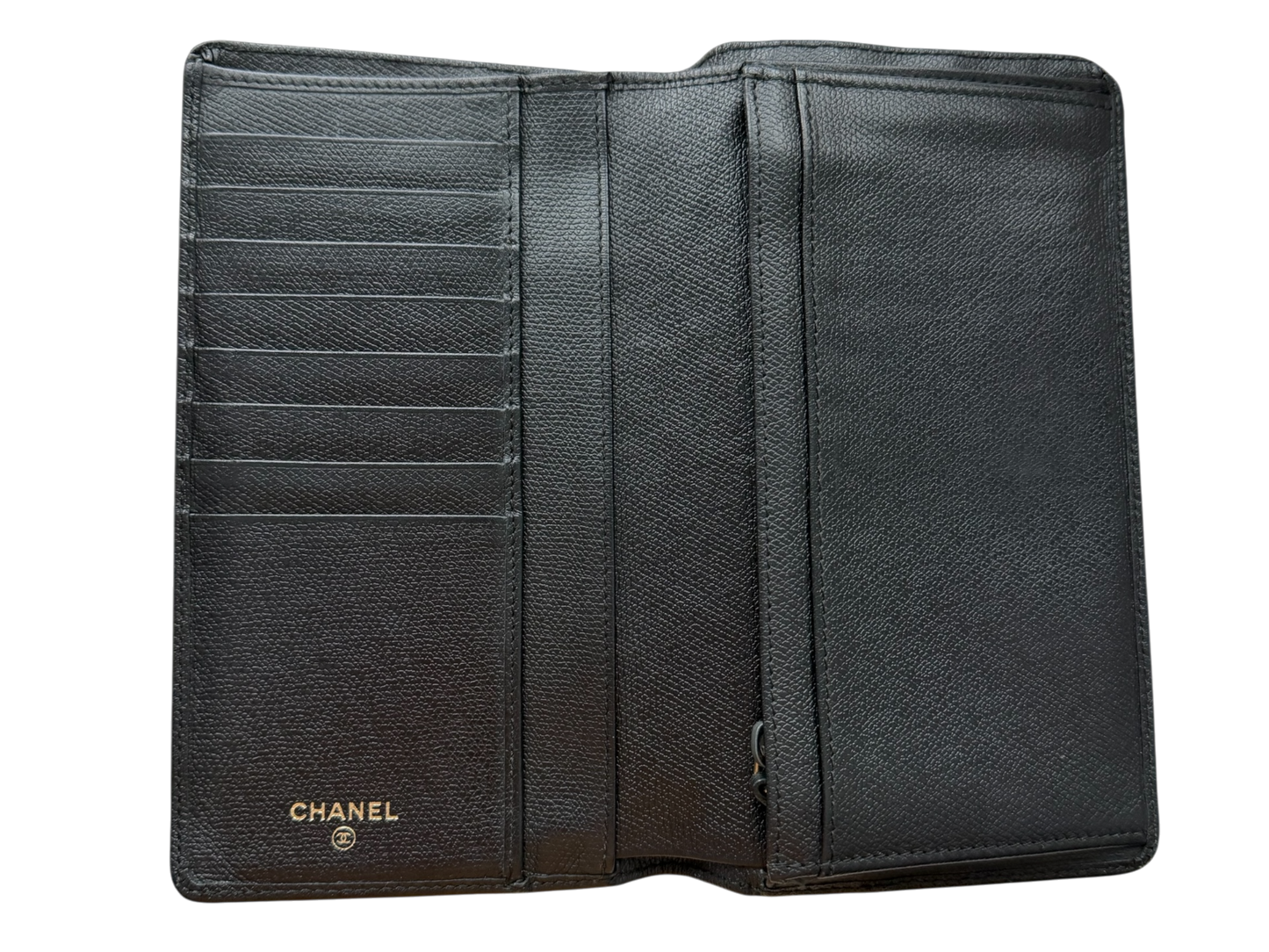 Chanel Vintage Coco Button Long Bifold Wallet – Black Caviar Leather | Gold CC | 10 Series