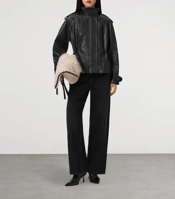 AllSaints Serene Black Lamb Leather Jacket – Large – New With Tags