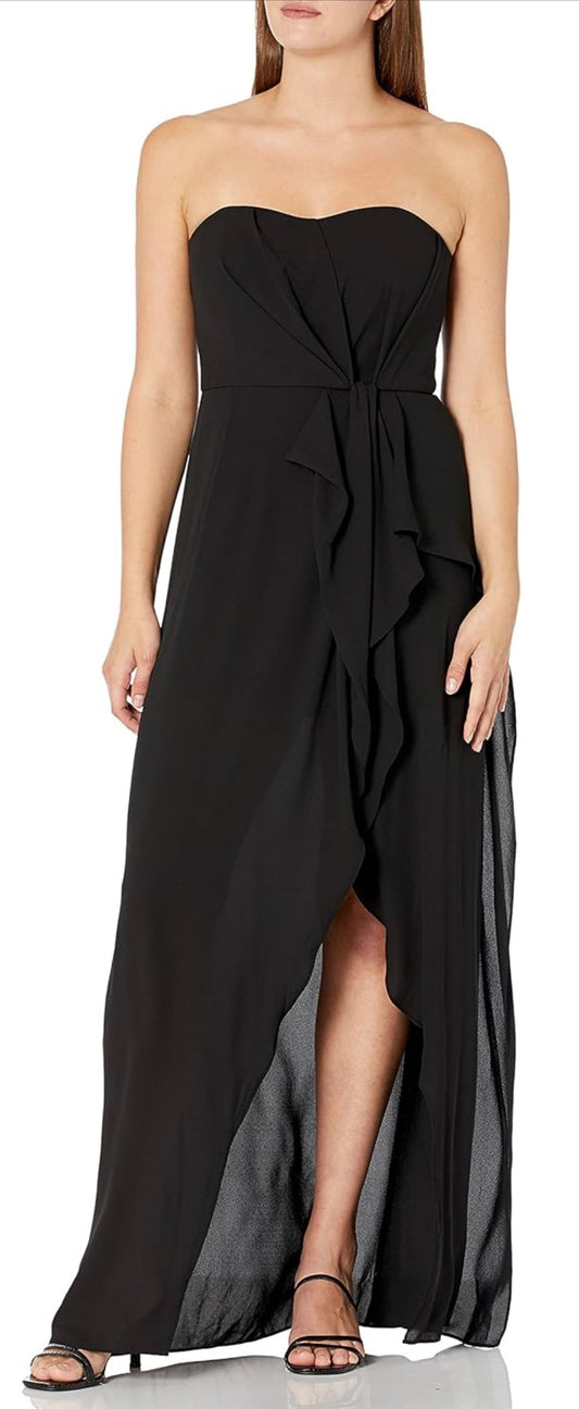 Halston Heritage Black Strapless Ruffle Gown Size: 12 (New)
