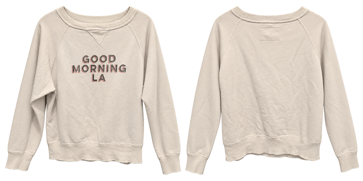 Nili Lotan Good Morning LA Graphic Sweatshirt | Cream | Size Large | MSRP $298