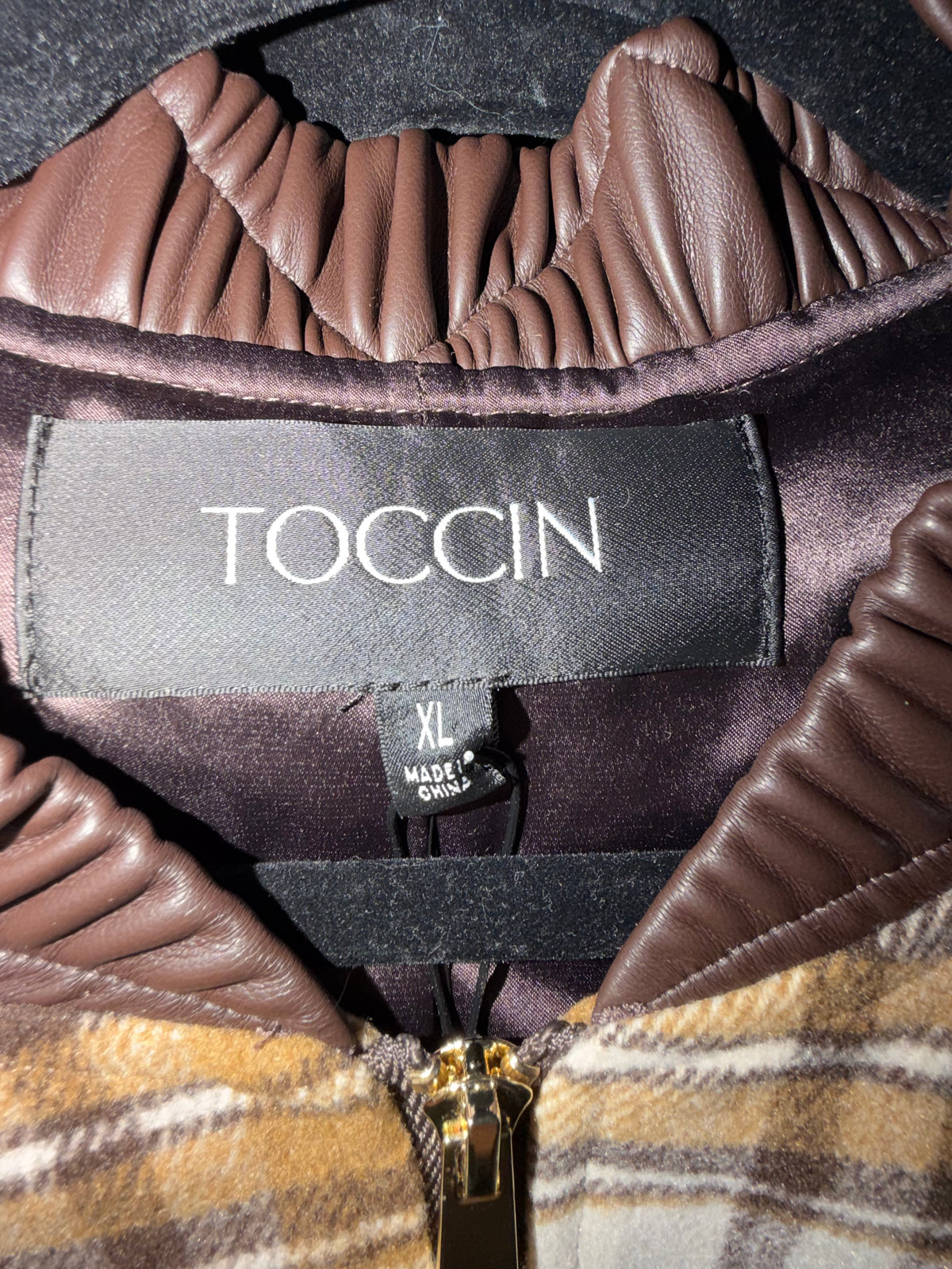 TOCCIN Mixed Plaid Bomber Jacket – Brown & Cream | XL | NWT | $625