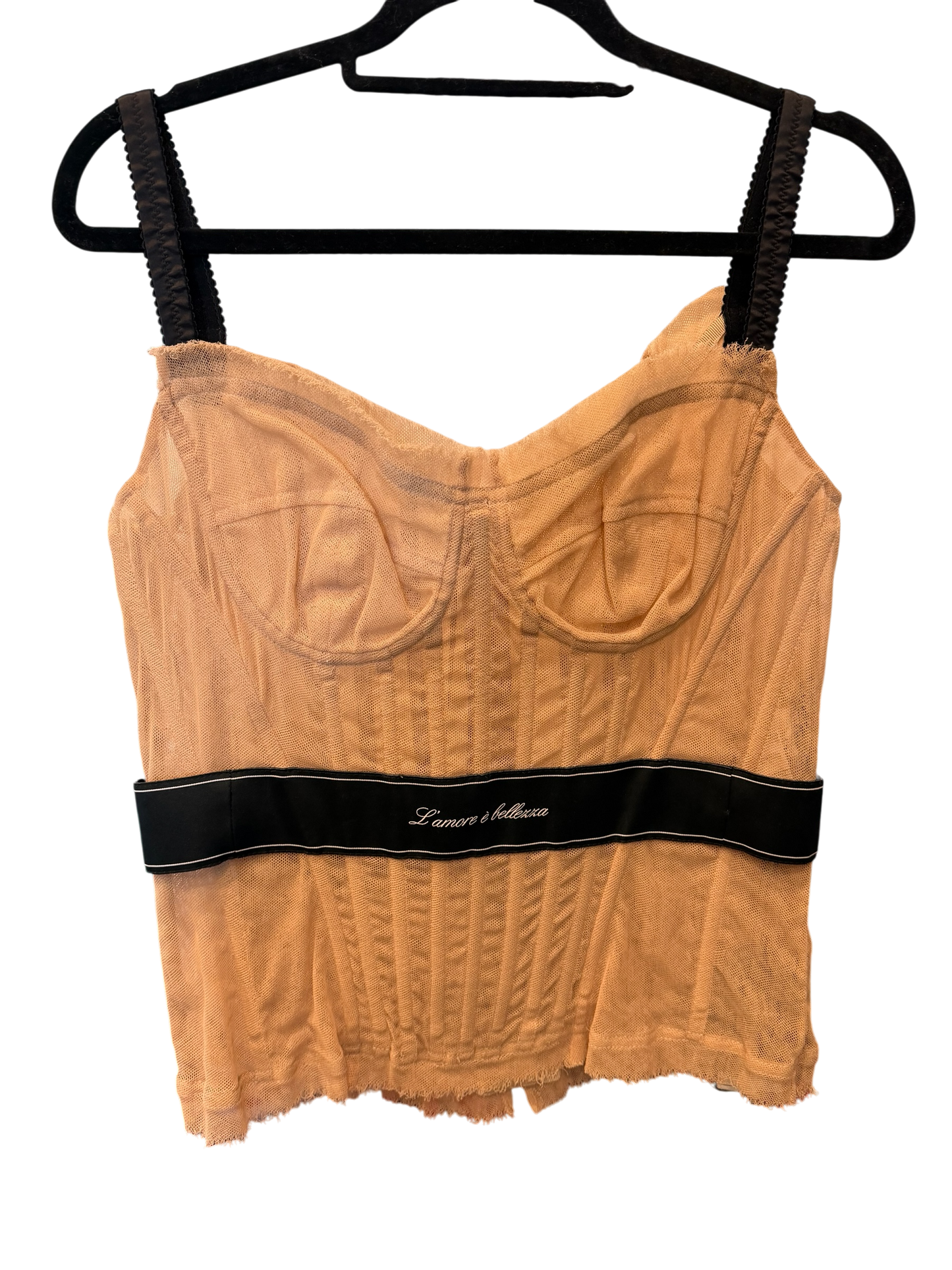 Dolce & Gabbana Nude Sheer Corset Bustier Top with Black Straps | NWT IT 48 | US 12