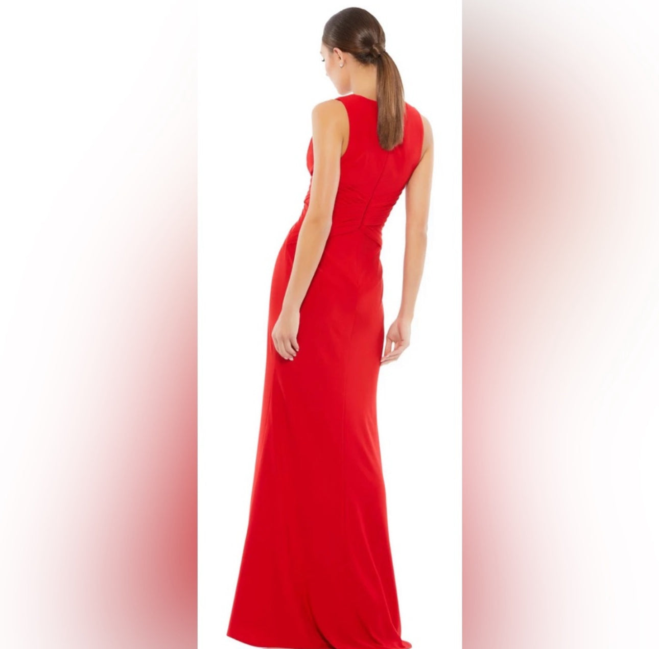 Mac Duggal - Pleated Bodice Jersey Column Red Evening Gown (New) Size: 14