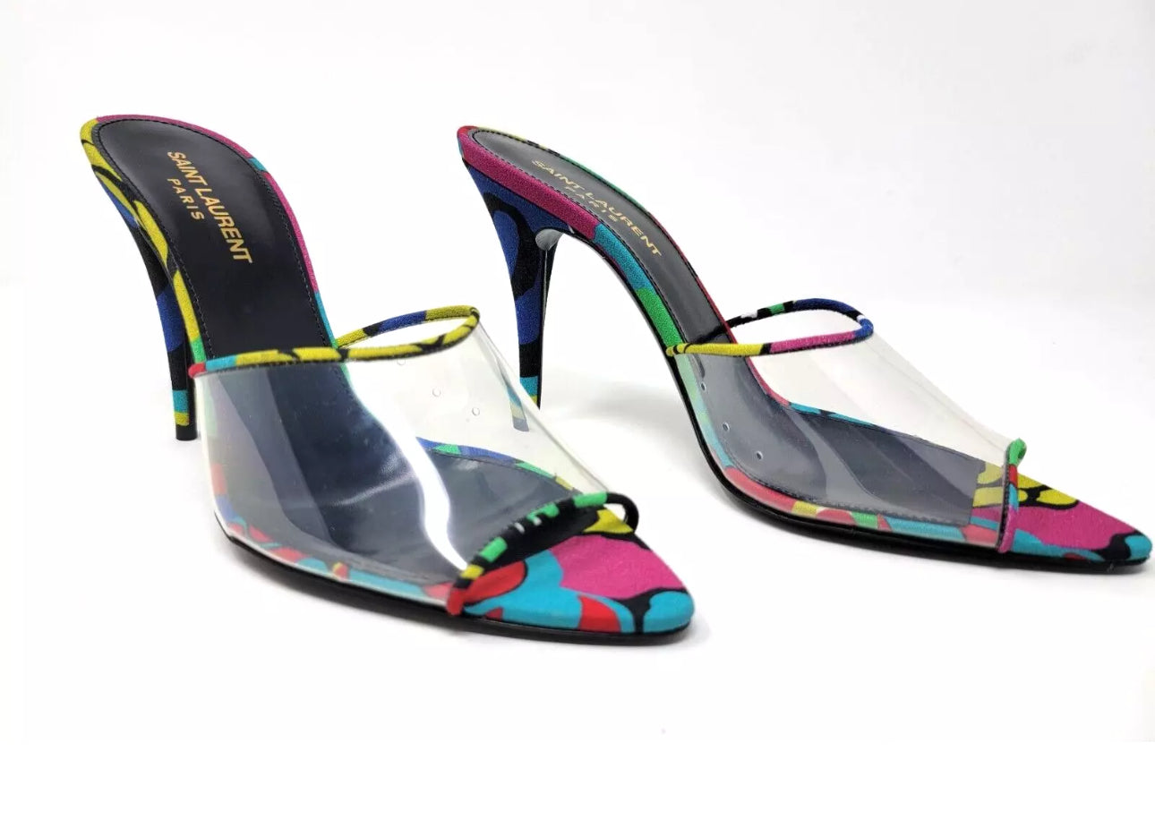 Saint Laurent - Lolita Flower Print PVC Heels Size: 7.5 (New)
