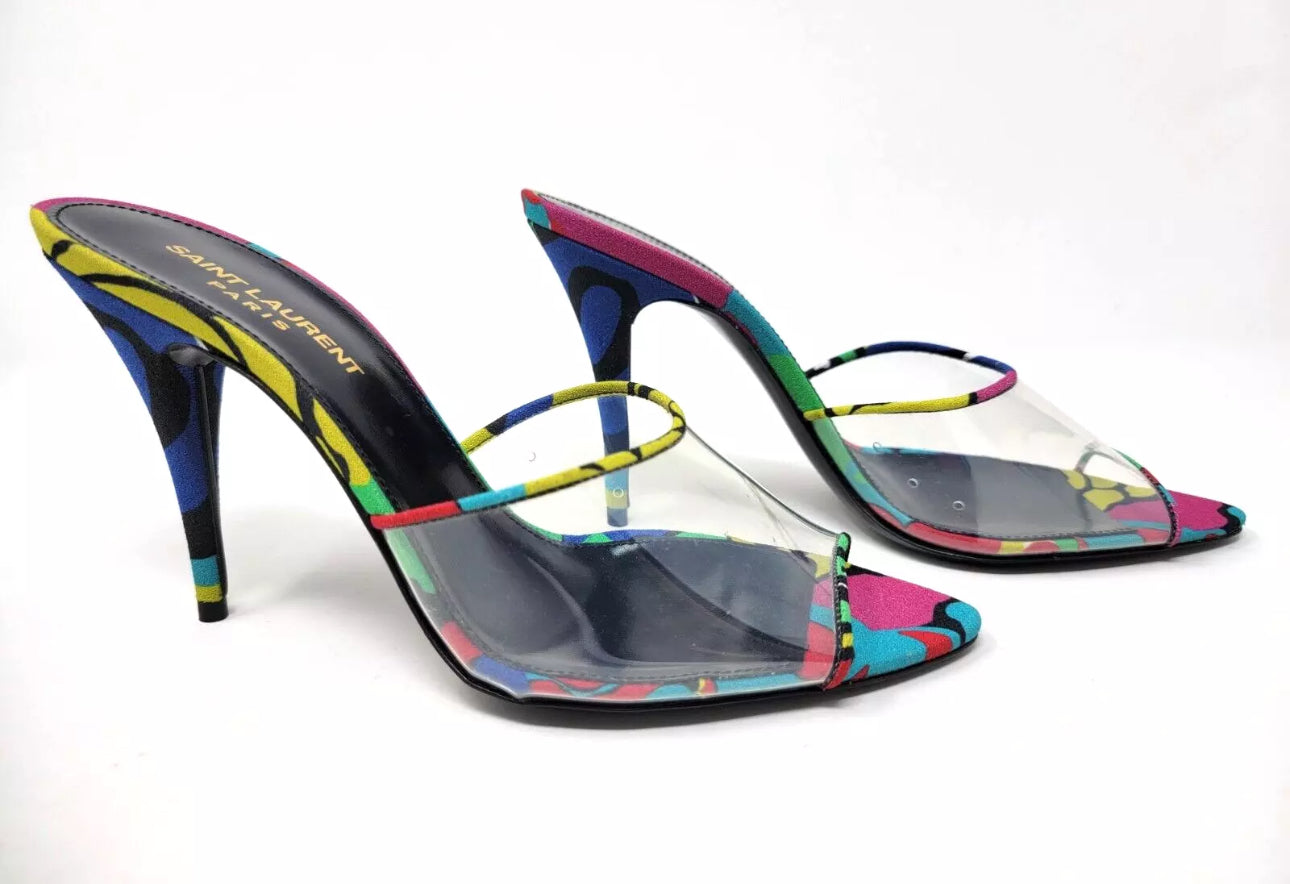 Saint Laurent - Lolita Flower Print PVC Heels Size: 7.5 (New)