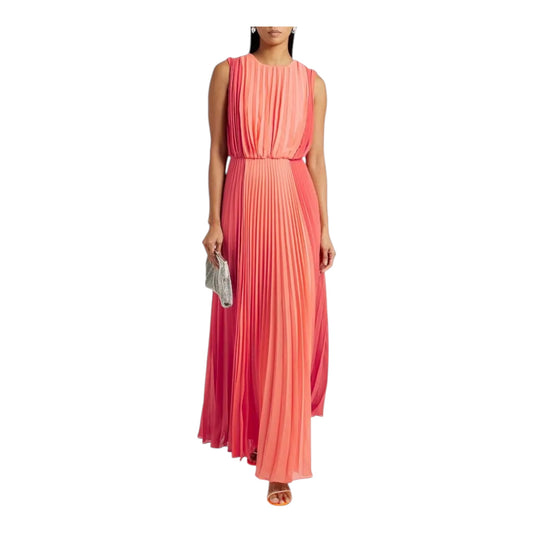 Mikael Aghal Pleated Two-Tone Chiffon Gown | Coral Pink | Size: 12 | NWT | $1080