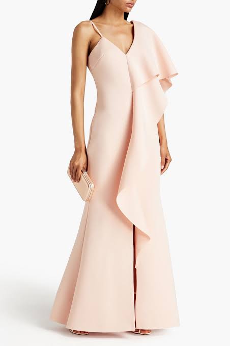 Badgley Mischka Blush Draped Neoprene Ruffle Gown | Size: 14 | NWT