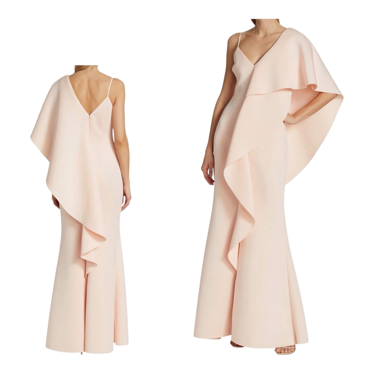 Badgley Mischka Blush Draped Neoprene Ruffle Gown | Size: 14 | NWT