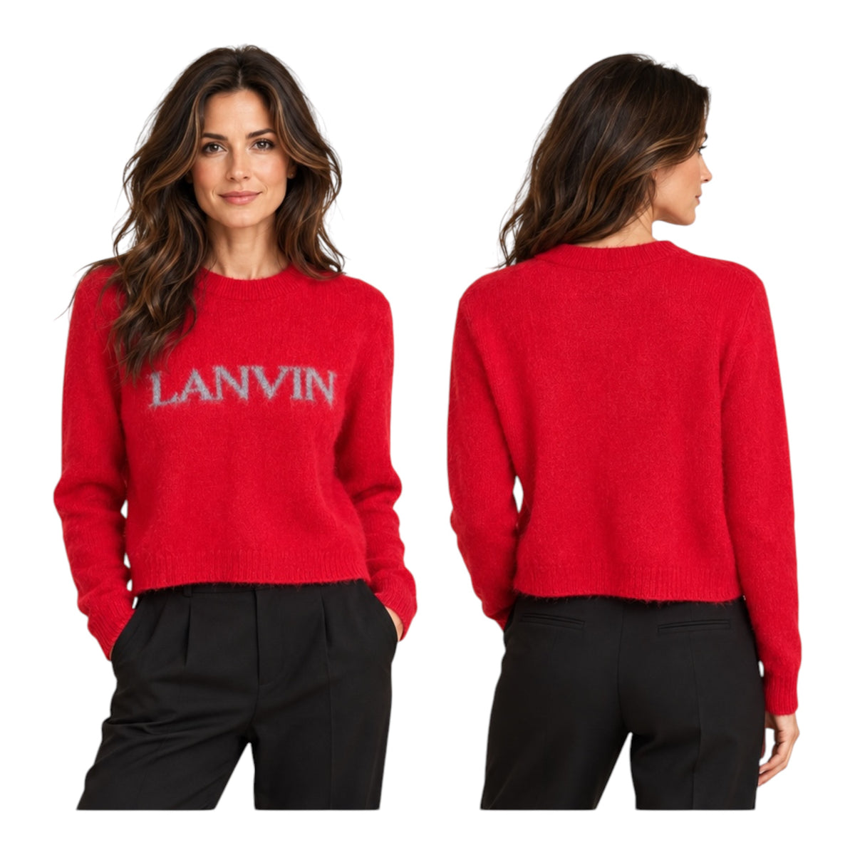 Lanvin Red Logo Sweater | Alpaca, Cashmere & Silk | Size: Large, Fits Small–Medium | NWT | $1090