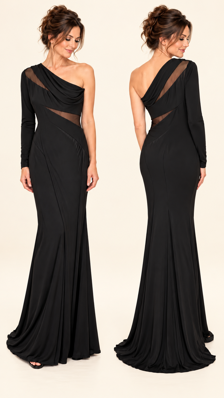 Ieena for Mac Duggal Black One-Shoulder Illusion Cutout Gown | Size: 4 | $398