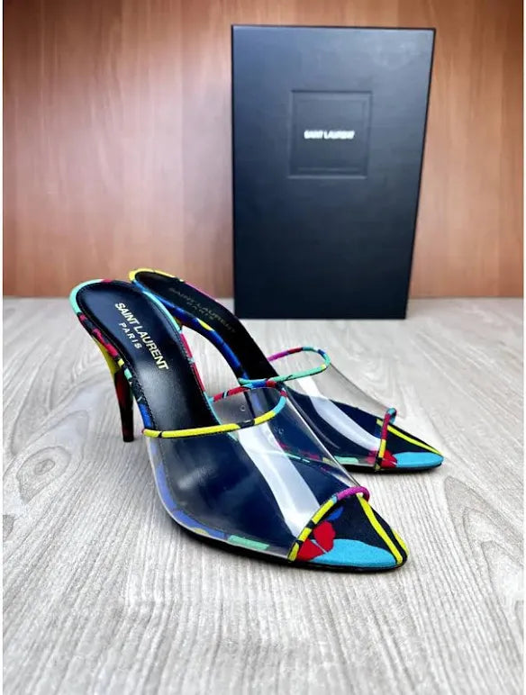 Saint Laurent - Lolita Flower Print PVC Heels Size: 7.5 (New)