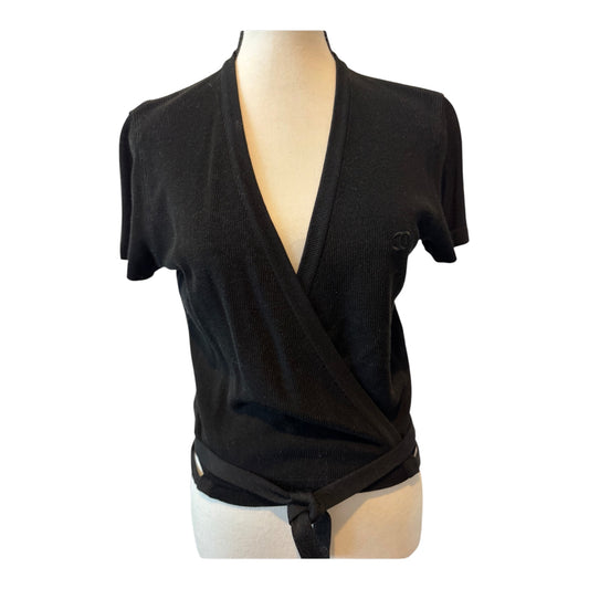 CHANEL Vintage 96P Black CC Wrap Top