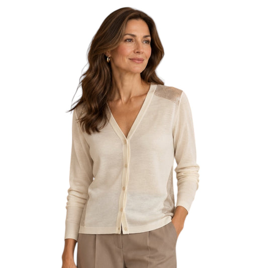 Marni Ivory Metallic Panel Cardigan | Size 44 / US 8 | New Without Tags | $2175