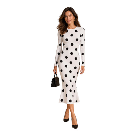Black & White Polka Dot Long Sleeve Midi Dress | IT 46 / US 10 | New with tags