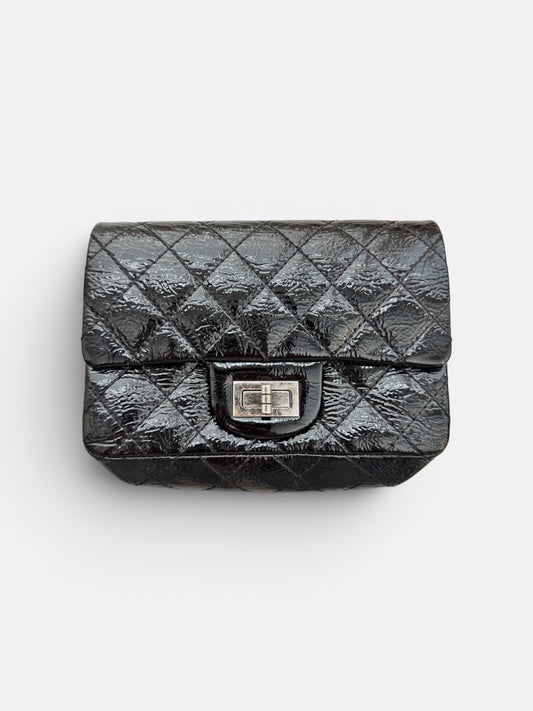 CHANEL Classic Reissue Double Flap Clutch Wallet Black Patent (Pre-Loved)