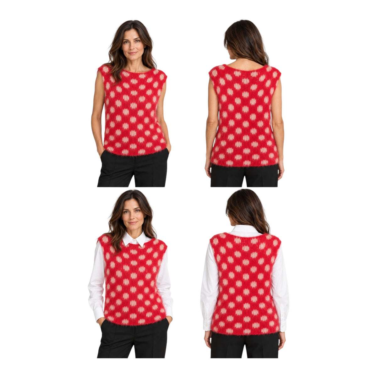 Marni Fuzzy Wuzzy Mohair Sweater Red Polka Dot Sleeveless Knit – Size 48/US 12 | NWT