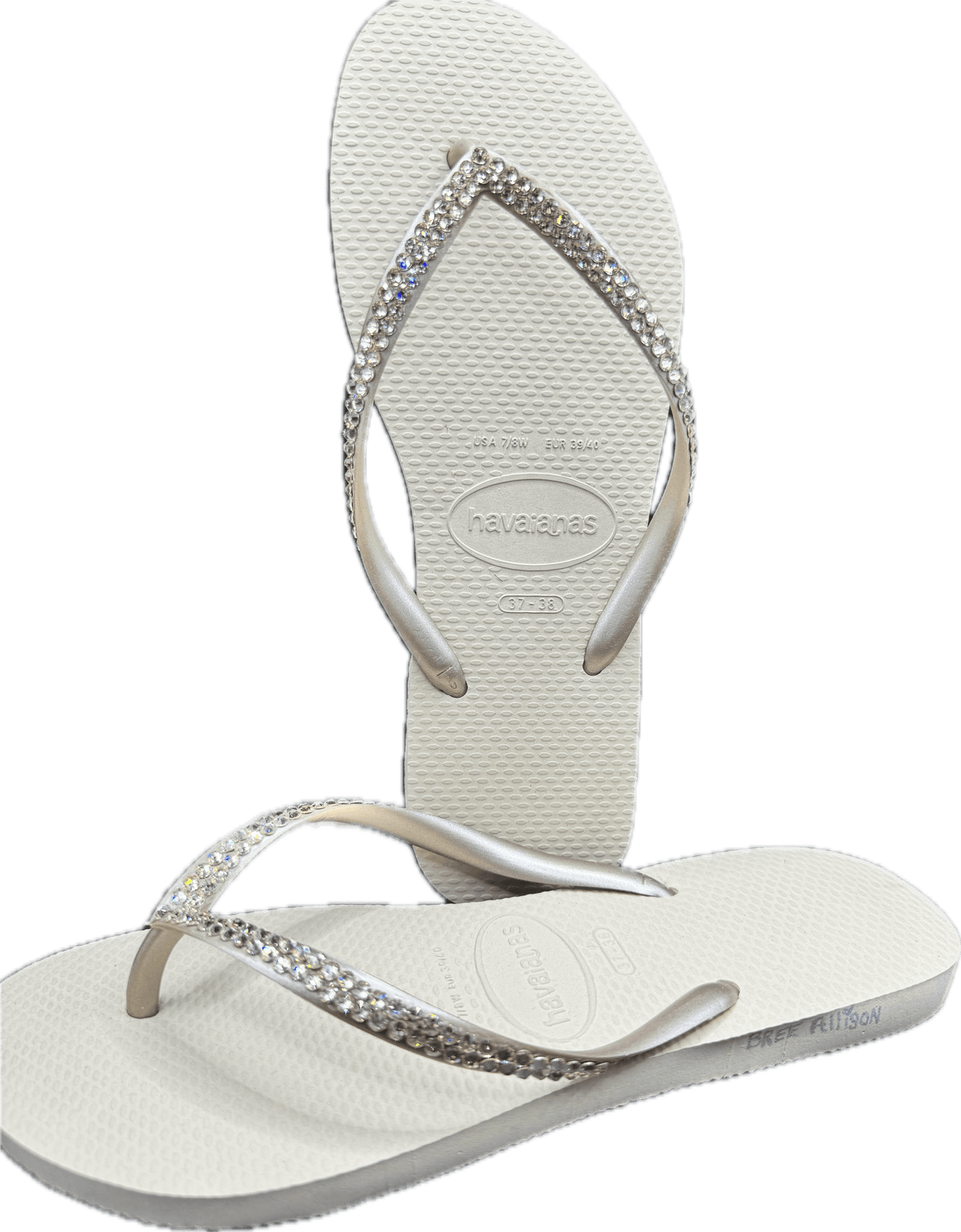  Slim Sand Grey & Light Golden Flip Flops | Crystal AB Crystals