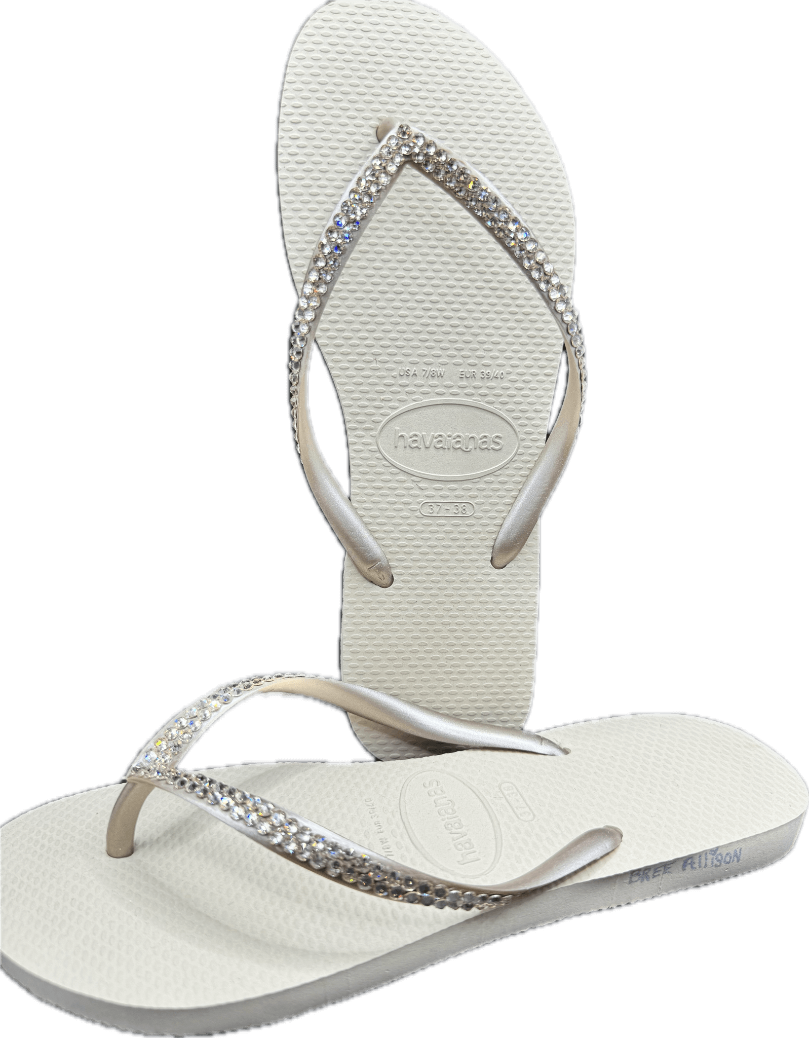  Slim Sand Grey & Light Golden Flip Flops | Crystal AB Crystals