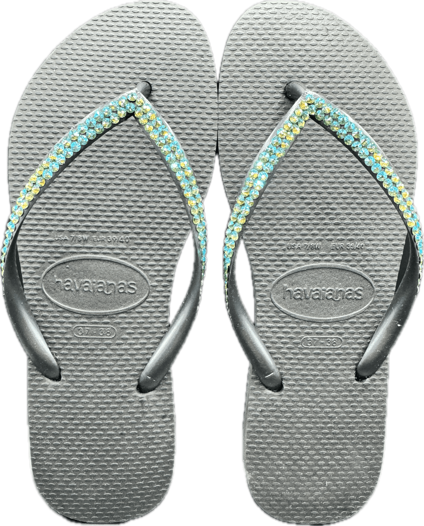 Slim Ballet Black Flip Flops | Peridot Shimmer Crystals