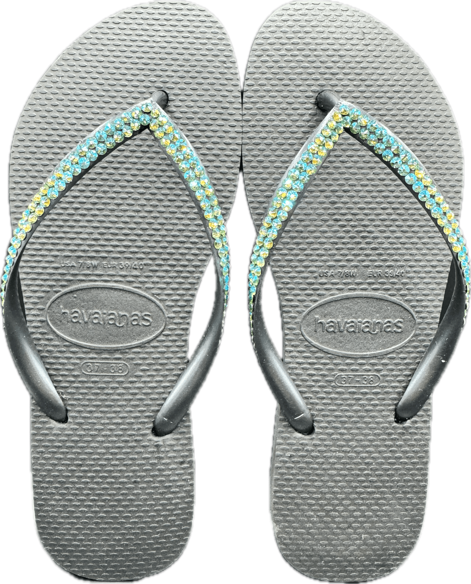 Slim Ballet Black Flip Flops | Peridot Shimmer Crystals