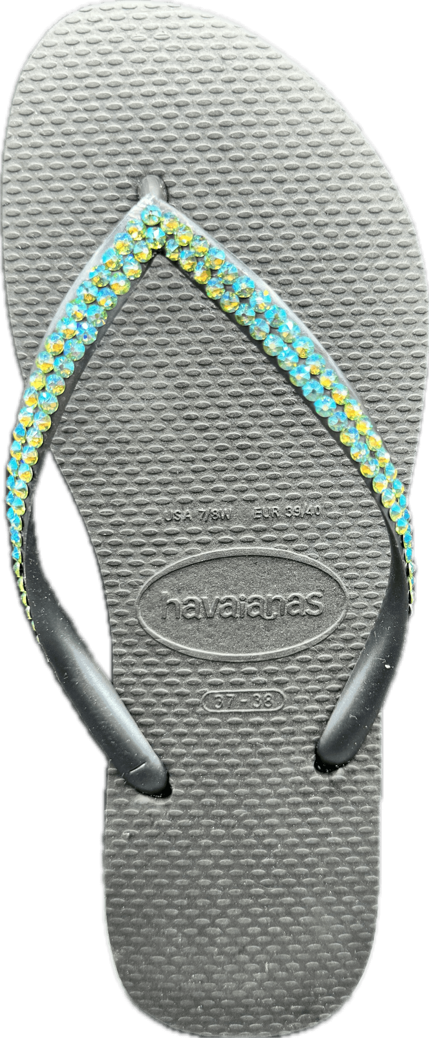 Slim Ballet Black Flip Flops | Peridot Shimmer Crystals