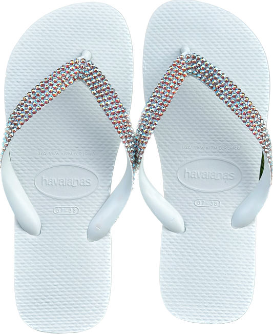 Top White Flip Flops | Light Colorado Topaz AB Crystals