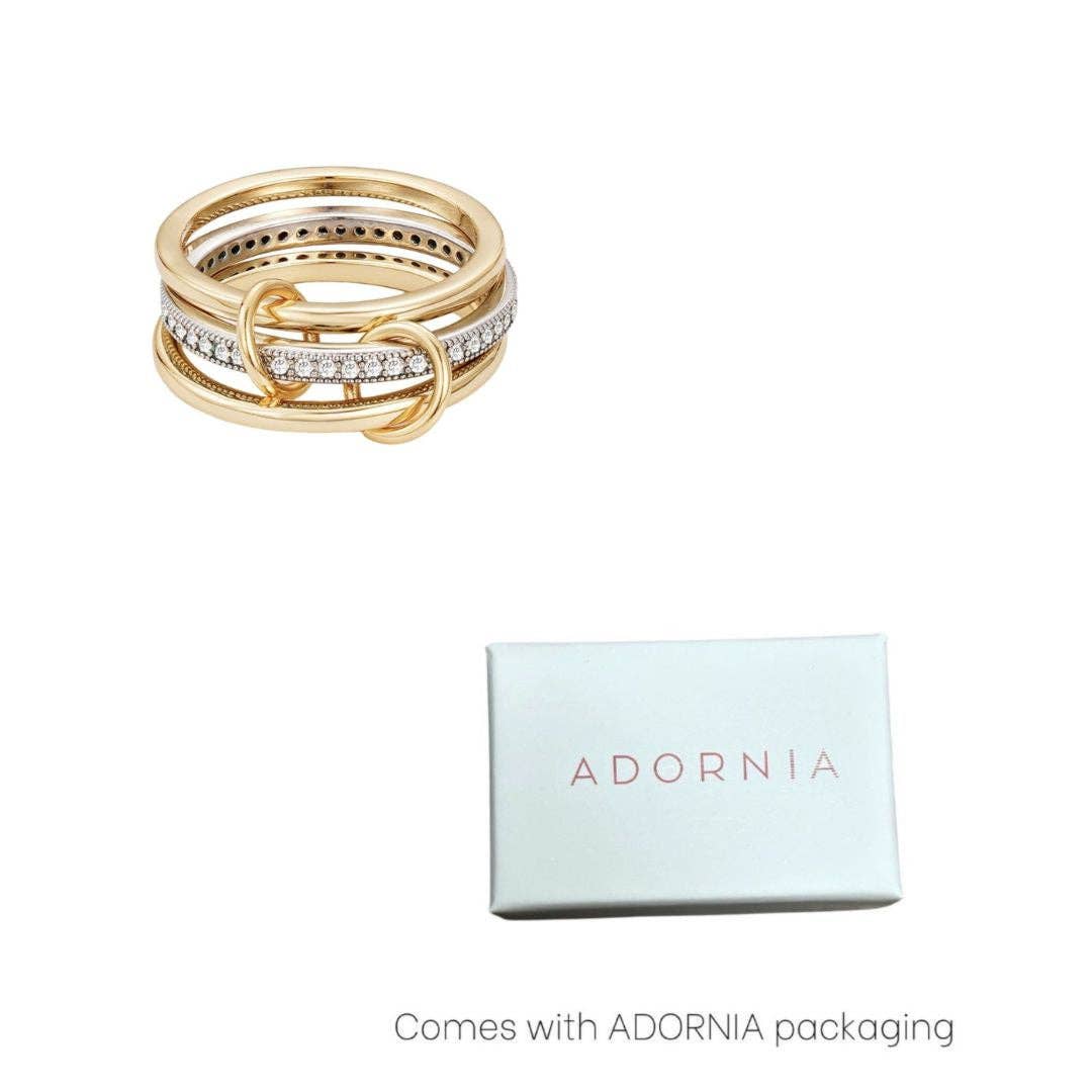 14k Gold and Silver Plated Connected 3-Piece Ring Stack: 7