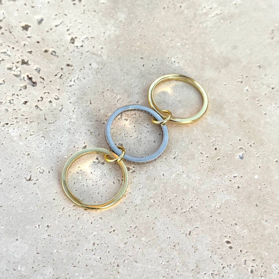 14k Gold and Silver Plated Connected 3-Piece Ring Stack: 7