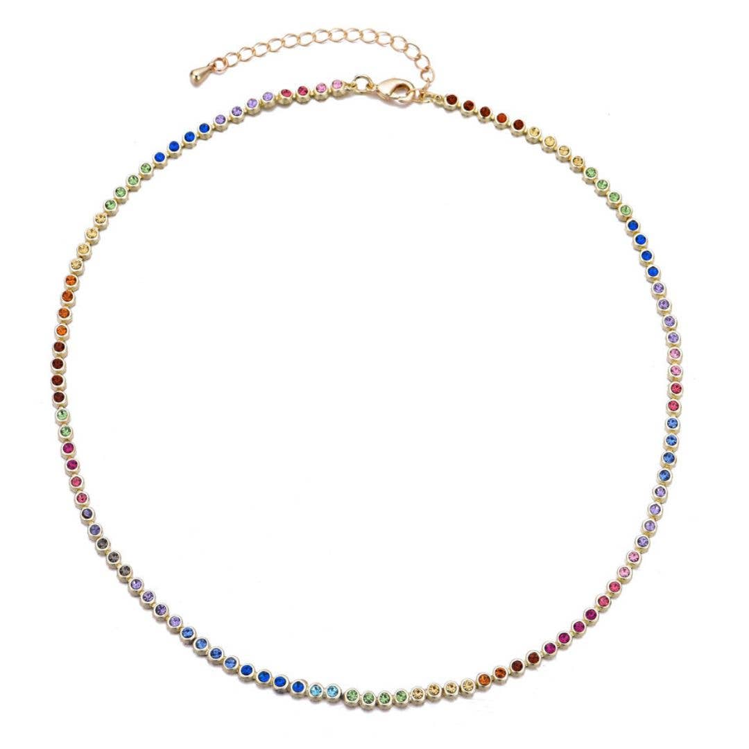 14k Gold Plated Rainbow Tennis Necklace